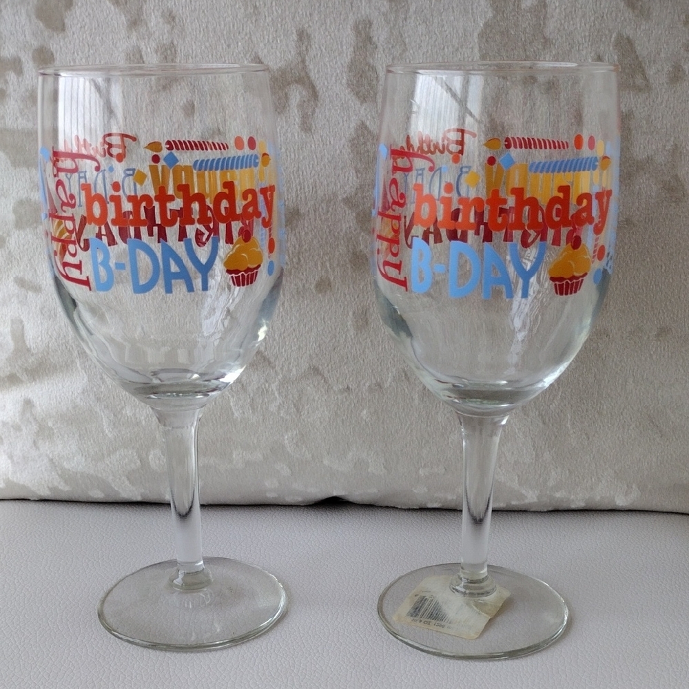 Birthday Wine Glasses with Colorful Design